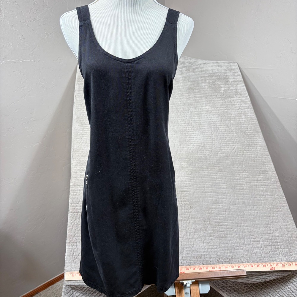 David Dart Black Denim Jumper Dress Sleeveless Zip Pocket Shift Mini Small